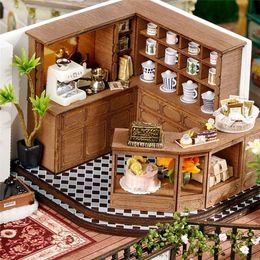 Cutebee Diy Dollhouse Miniature Furniture Doll House Building Kit with Lights Dust Cover Model Toys for Children Birthday Gift