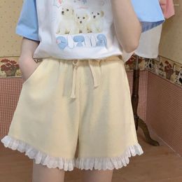 Women's Shorts Japanese Style Cute Lace Edge Women Summer Drawstring High Waist A-line Girl Student Loose Casual Soft Wide Leg Pants