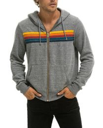 Men039s Hoodies Sweatshirts Rainbow Stripe Splicing Long Sleeve Sweatshirt Zipper Pocket Coat Spring Autumn Casual Slim Fashi1132568