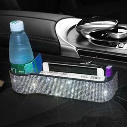 Car Organiser Crystal Car Seat Gap Crevice Storage Box Cup Gap Holder Organiser Auto Phone Crystal Diamond Phone Holder Interior Accessories T240521