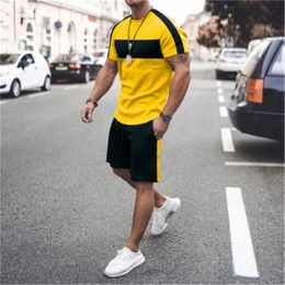 Men's Tracksuits New Summer Mens Casual Fashion Comfortable Sports Suit 2-Piece Set Street Wear Simple Pattern Crewneck Short Sleeve With Shorts J240510