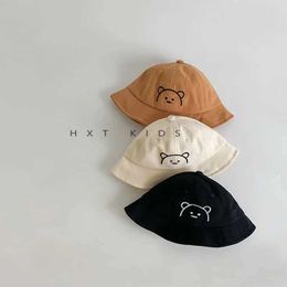 Caps Hats Spring and Summer Baby Bucket Hat Cute Bear Ear Newborn Panama Solid Color Outdoor Beach Childrens Sun Hats d240521