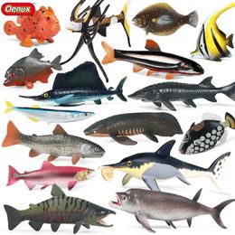 Novelty Games Oenux Sealife Animals Action Figures Ocean Fish Salmon Tuna Model Figurines Mini PVC School Project Kid Collection Education Toy Y240521