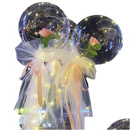 Party Decoration Led Bobo Balloon Flashing Light Circar Rose Flower Ball Transparent Valentines Day Gift Drop Delivery Dhet5