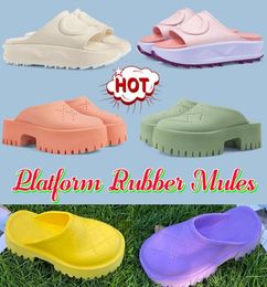 Mit Schachtelrutschen Frauen Plattform Sandalen Luxurys Hausschuhe Männer Gummi Leder Strand Sandalen Damen perforiertes Logo Slipon geprägt SL3386481