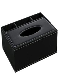 Practical Boutique Leather Tissue Box Remote Control Holder Multifunctional Desktop Organizer Pencil Scissor Container Black2318466