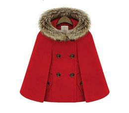 Woollen Female Elegant Poncho and Capes Coat Women Hooded Cape Fur Collar Double Breasted Winter Loose Street Short Overcoat Red 206920595