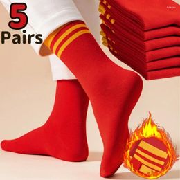 Women Socks Red Color Mid Tube Sock Autumn Winter Exquisite Striped Cotton Simple Wedding Breathable Fashion Year Gift