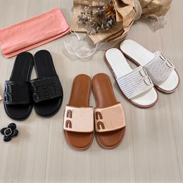 Luxury Designer Women Slippers Fiber Texture Crochet Woven Letter Flat Bottomed Slippers Summer Fashion Beach Mules Sandals Size35-42