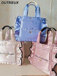 Cosmetic Bags Spring Autumn Ladies' Ruffled Silk Elegant Casual Handbags For Women Fashion Sweet Cute Handbag Female 2024
