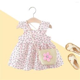 Girl Dresses 2 Piece Summer Baby Beautiful Dress And Woven Bag Fragmented Flower Strap Loose Countryside Casual