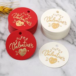 Happy Valentines Day Gift Tags Round White Black Red Paper Tag Cards Labels Wedding Party Packaging Supplies Cake Box Hang Tag
