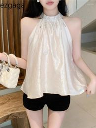 Women's Blouses Ezgaga Blouse Women Sleeveless Rhinestone Halter Summer Fashion 2024 Sweet Solid Elegant Shirts Female Casual French Style