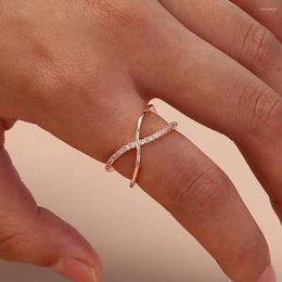 Cluster Rings Fashion Simple Rose Gold Plated Cross Opening Ring Korean Charm Women's Index Finger Leisure Party Jewelry Birthday Gift