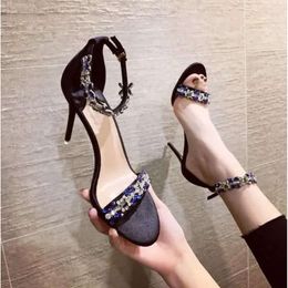 box Sexy with open toes Women high heels shoes Rhinestone stiletto Sequined Gladiator fashion designer lady 7ad