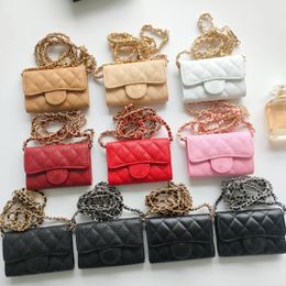 Mirror Quality Mini Wallet Designer Card Holder Women's Purse Crossbody Chain Small Wallet Classic Flap Caviar Lambskin Wallet with Dust Bag Gift Box Wholesale