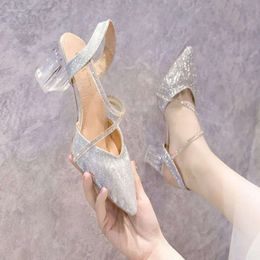Design Fashion Sexy s Women Sandals Pointed Toe Shallow High Heels Thick Heeled Solid Zapatos Female Elegant Dress Shoes Sandal Fahion Deign Heel Za a58 pato Dre Shoe