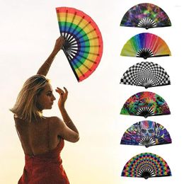 Decorative Figurines 33cm Colourful Big Folding Fan Hand Fabric DJ Dance Fans Handheld Decoration Model Craft 7 Art Gift Home Music Festival