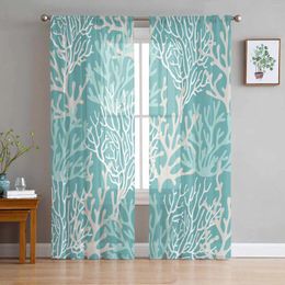 Curtain Marine Coral Turquoise Sheer Curtains For Living Room Decoration Window Kitchen Tulle Voile Organza