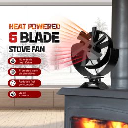 New 6 Blades Heat Powered Stove Fan 360° Rotating Fireplace Fan Log Wood Burner Eco-fan Quiet Efficient Heat Distribut Stove Fan