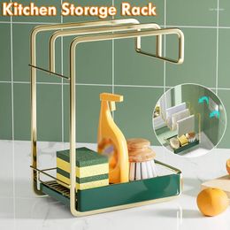 Kitchen Storage Organizer Rack Sponge Holder Cleaning Cloth Soap With Drain Tray Rag Shelf