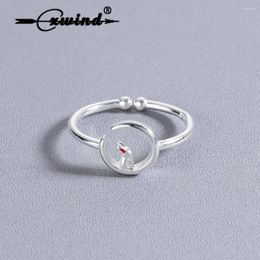 With Side Stones Cxwind Silver Cute Animal On The Moon Finger Rings For Women Girl Fashion Adjustble Ring Jewellery Christmas Gift