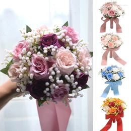 Wedding Flowers 1pc Bride Bridesmaid Bouquet White Silk Flower Handmade Artificial Accessories Props