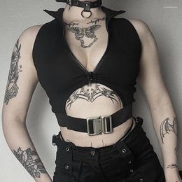 Women's Tanks Goth Dark Techwear Fashion Buckle Cargo Tank Tops Grunge Mall Gothic Zip Up Cut Out Crop Top Punk Sexy Women Bodycon