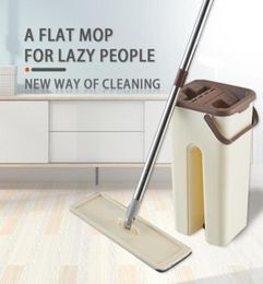 Mop with Bucket Hands Flat Mop Squeeze Self Wet and Dry Cleaning Microfiber Mop and Floor Cleaning Tools66085036280599