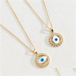 Pendant Necklaces Fashion Jewelry Fatima Palm Evil Eye Necklace For Women Enamel Blue Eyes Drop Delivery Pendants Dhgarden Dhmxl