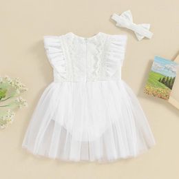 Clothing Sets Baby Girls Romper Dress Letter Print Sleeves Patchwork Bodysuit And Headband Infant Girl Summer Clothes