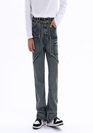 Distressed Pockets Washed Straight Men039s Jeans Pants Ripped Loose Casual Unisex Denim Trousers Hip Hop7868329