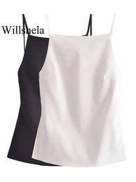 Willshela Women Fashion Solid Lace Up Backless Camisole Vintage Thin Straps Square Collar Female Chic Lady Tops 240516