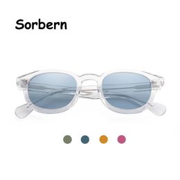 Transparent Acetate Blue Tint Sunglasses Men Round Sun Glasses Small Medium Brand Design Trendy Shades For Women Vintage Oculos 240521