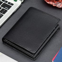 Mens Cowhide RFID Genuine Leather Wallets Short Standard Top Layer Card Holder Bag Business Bank ID Cash Purse Gifts Wallet 240521