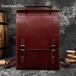 Backpack Fashion Men Women Luxury Genuine Leather Daypack For Male Female Bagpack School Bags Dark Red Brown Travel