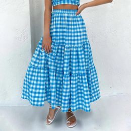 Skirts Women's Summer High Waist Skirt Solid Color/Plaid Long For Travel Beach Shopping