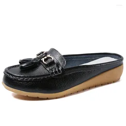 Casual Shoes Summer Women Flats Half Flat Ladies Girls Slip On Moccasins 2024 Arrival Black Leather Woman