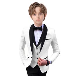 Stylish Slim Fit Boys Suit Set 3 Pieces Tuxedo For Formal Occasion Blazer Vest And Pants Kids Outfit For Wedding Prom Fast Ship 240521