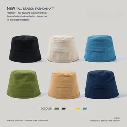 Berets Bucket Hat Women Men Korea Fashion Cotton Linen Foldable Beach Outdoor Solid Color Caps Sun Expedition Girl's Hats Flat Cap