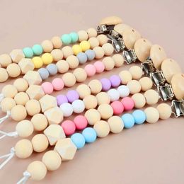 Pacifier Holders Clips# Adjustable pacifier holder wooden circular space bead chain baby toy adjustable d240521