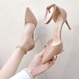 Dress Shoes Fashionable solid high heels for womens 2024 summer new sexy single button comfortable womens work shoes elegant and simple dress shoesL2405