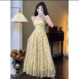 Casual Dresses French Floral Suspender Dress Femme Slim Waist Elegant Vestidos 2024 Summer All-match Temperament Women