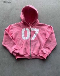 Mens Hoodies Harajuku Pink Grunge Oversized Sweatshirt Zip Up Hoodie Men Goth Y2k Tops Streetwear Clothes UV9R