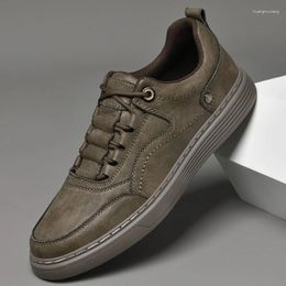 Casual Shoes Trendy Men's Genuine Leather Khaki Color Thick Soled Oxford Outdoor Sports Non Slip Free Delivery