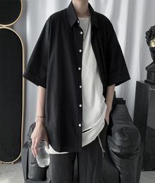 Men Button Up T Shirt Summer Cargo Work Tshirt Short Sleeve Korean Style Harajuku Clothes Male Black White Loose Casual Top6195481