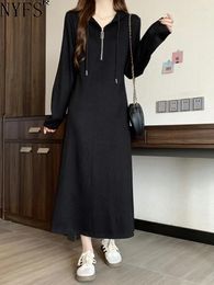 Casual Dresses NYFS 2024 Autumn Winter Womens Vestidos Robe Elbise Loose Plus Size Cashmere Fat MM Hooded Long Dress L-4XL