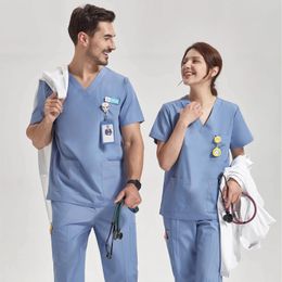 Ultra Light Scrub Set Nurse Uniform for Women Men Hospital Doctor Workwear Poplin Fabric Veterinary Outfit 8020 240520