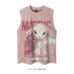 Women's Vests Vest Women Tops Oversized Sheep Printed O-neck American Style Vintage Casual Sleeveless Loose Tanks Clothing Outerwears