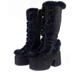 Boots Size 43 Brand Goth Platform Chunky High Heels Short Plush Cosplay Winter Stylish Punk Snowboots Shoes Woman 2208056214767